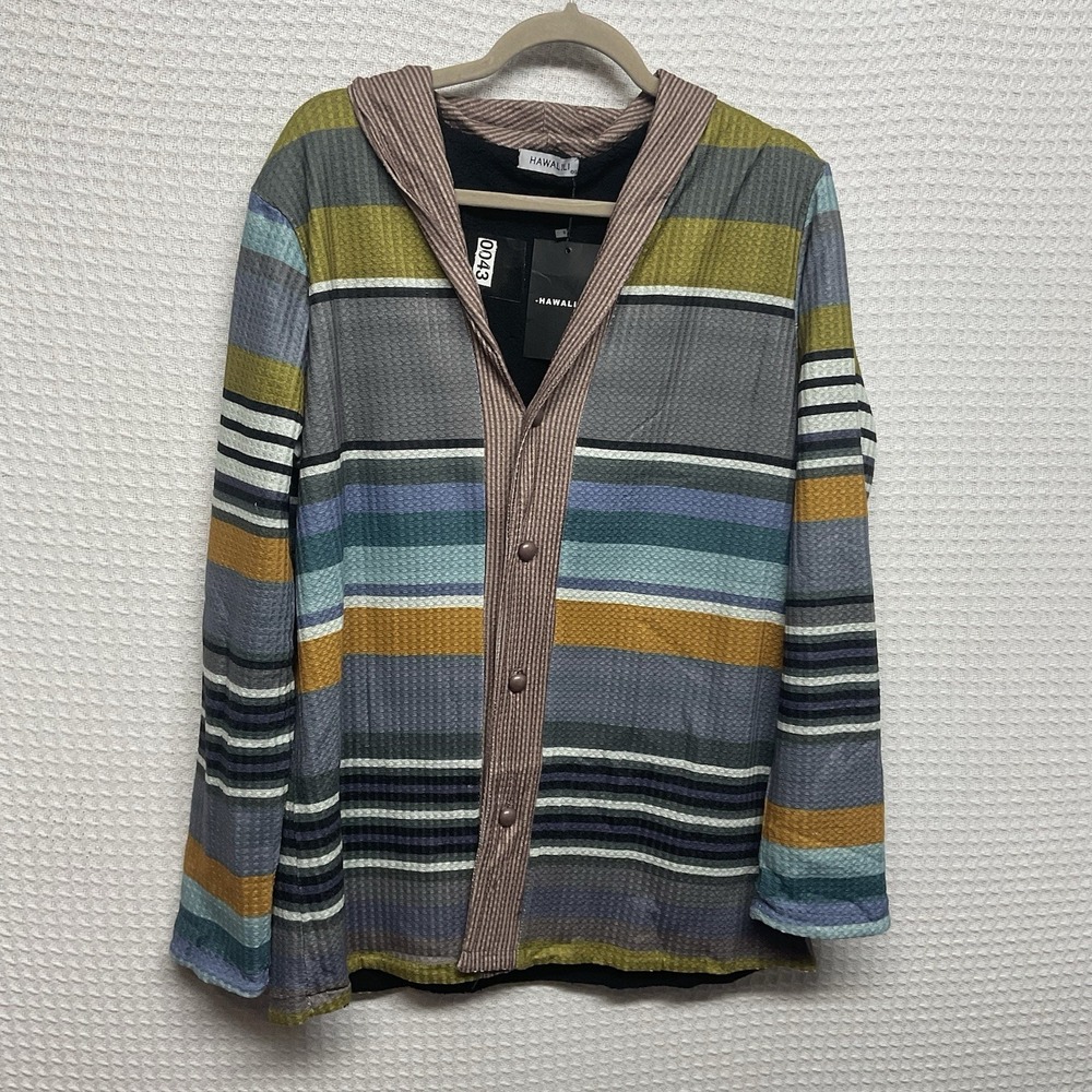 Hawalilii Shacket Mens women's 4XL‎ Multicolor Striped Waffle Sherpa Lined